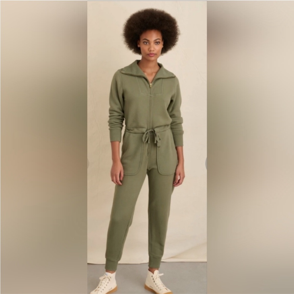Nwt Alex Mill‎ Womens Olive Green Sweatshirt Zip Up Jumpsuit Comfy Cotton XS